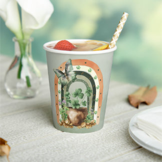 Bohemian Green Watercolor Rainbow Illustration Paper Cups