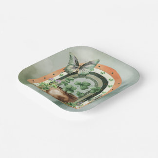 Bohemian Green Watercolor Rainbow Illustration Paper Plates