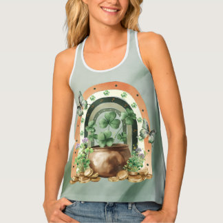 Bohemian Green Watercolor Rainbow Illustration Tank Top