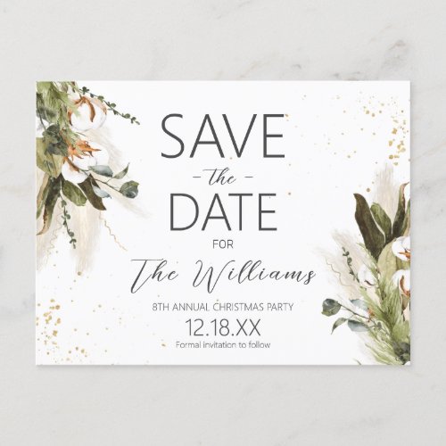 Bohemian Green Watercolor Save the Date Announcement Postcard