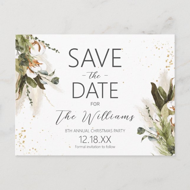 Bohemian Green Watercolor Save the Date Announcement Postcard (Front)