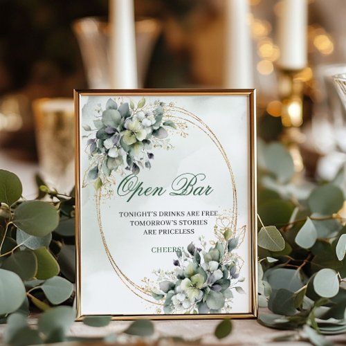 Bohemian Greenery Open Bar Gold Tabletop Sign