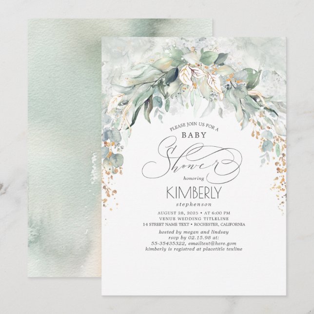 Bohemian Greenery Romantic Summer Baby Shower Invitation (Front/Back)