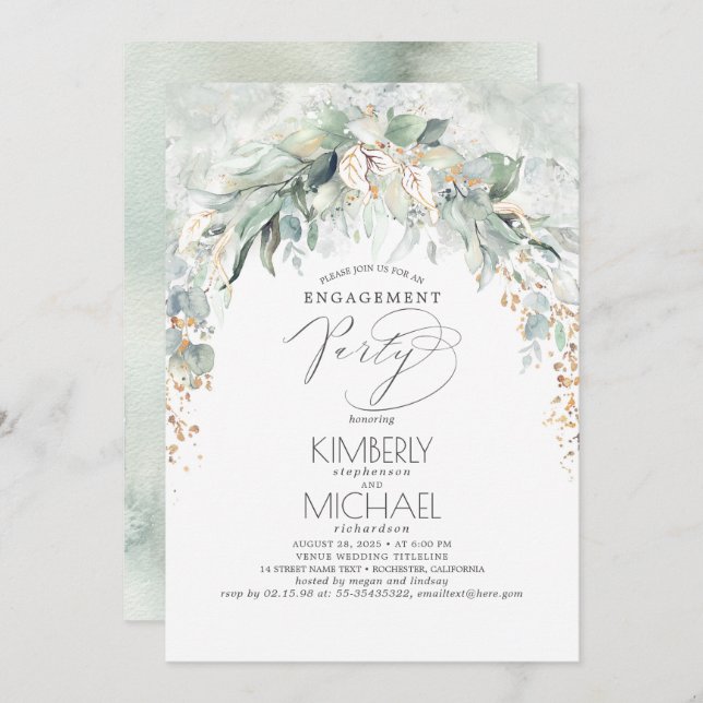 Bohemian Greenery Spring Garden Engagement Party Invitation (Front/Back)