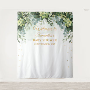 Bohemian greenery succulent baby shower backdrop