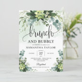 Bohemian greenery succulent brunch and bubby invitation (Standing Front)