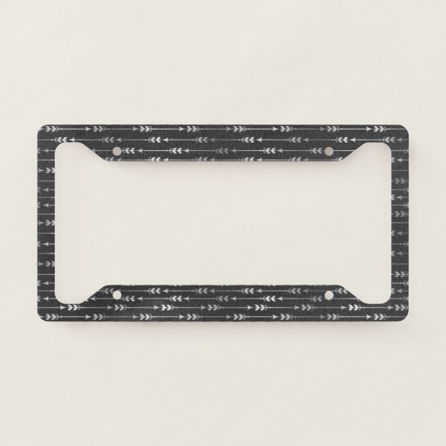 Bohemian Grey Arrow Stripe Abstract Style License Plate Frame (Front)