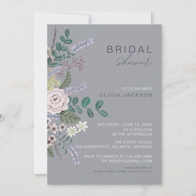 Bohemian Grey &amp; Lavender Chic Floral Flower Bridal Invitation
