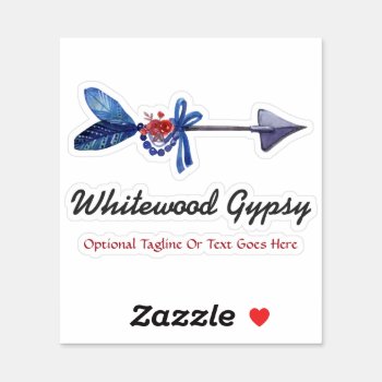 Bohemian Gypsy Arrow Feather & Beads Name Logo Sticker by CyanSkyDesign at Zazzle
