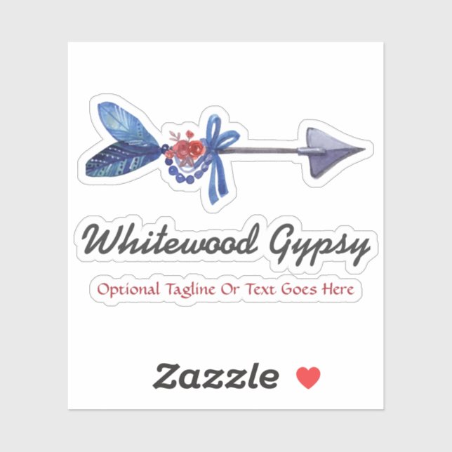 Bohemian Gypsy Arrow Feather & Beads Name Logo Sticker (Sheet)