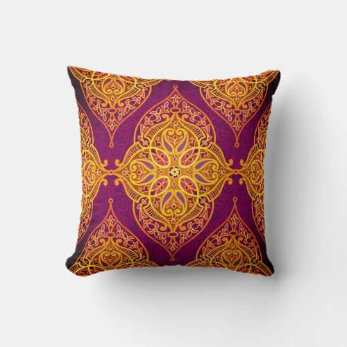 Bohemian Gypsy Inspired Purple and Gold Throw Pillow