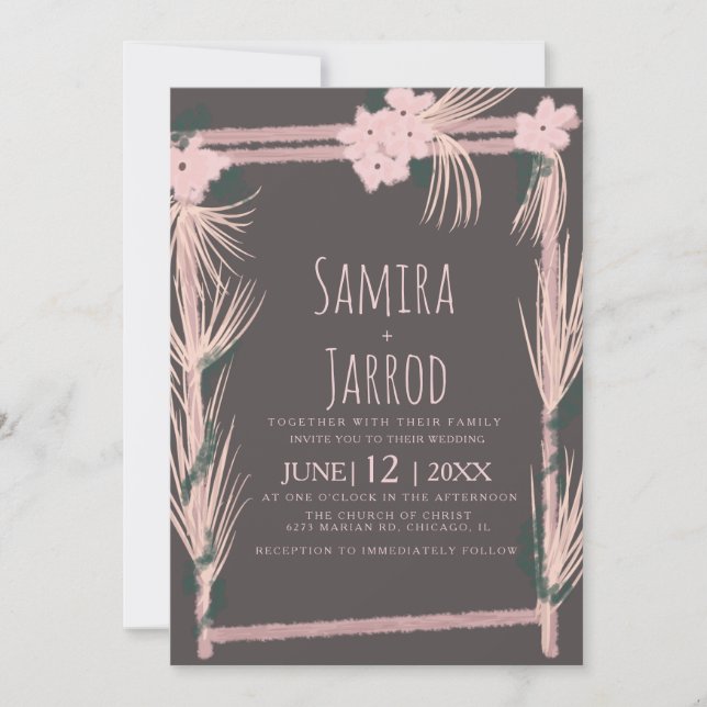 Bohemian Hand Drawn Floral Arch Wedding Invitation (Front)
