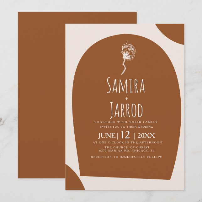 Bohemian Hand Drawn Natural Arch Botanical Wedding Invitation (Front/Back)