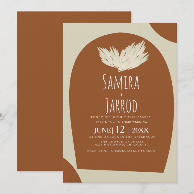 Bohemian Hand Drawn Natural Arch Pampas Wedding Invitation (Front/Back)