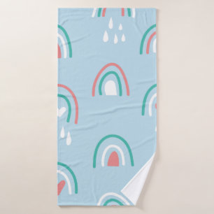 Bohemian hand drawn seamless pattern with rainbow  bath towel