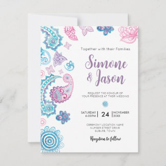 Bohemian Hand Painted Wedding Invitation