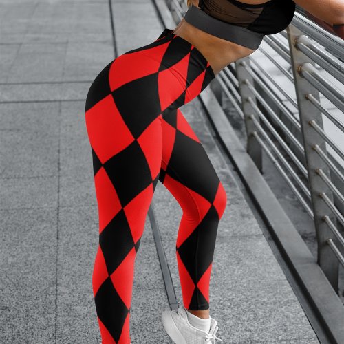 Bohemian Harlequin Checkered Red  Black Leggings
