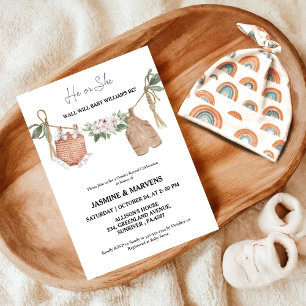 Bohemian he or She Baby Clothes gender reveal Invitation