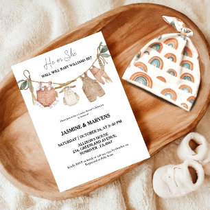 Bohemian he or She Baby Clothes gender reveal Invitation