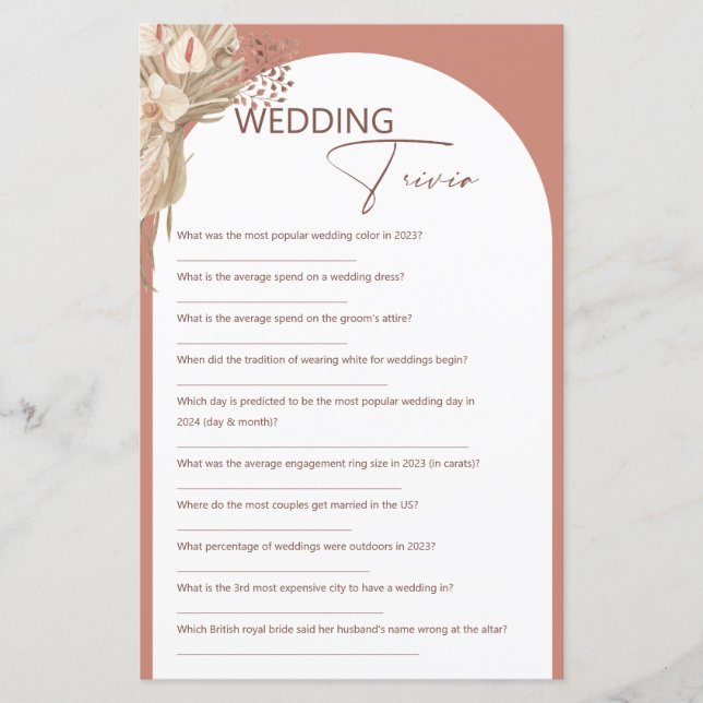 Bohemian he said she said wedding trivia game (Front)