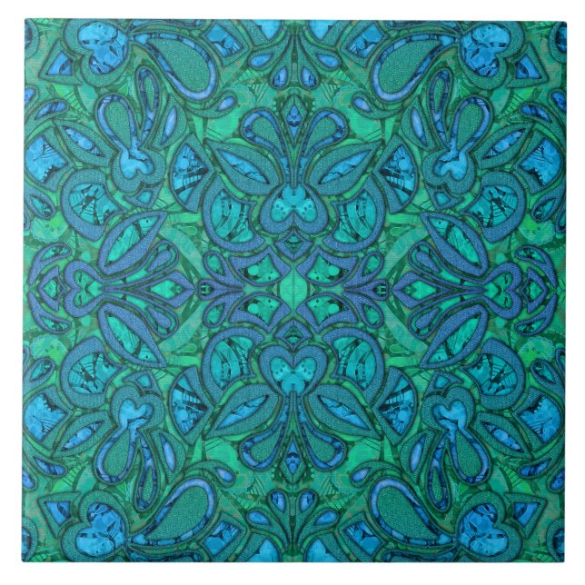 Bohemian Heaflow Blue Ceramic Tile (Front)
