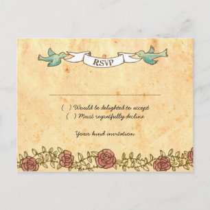 Bohemian Heart, Roses, Birds, & Banner Wedding Invitation Postcard