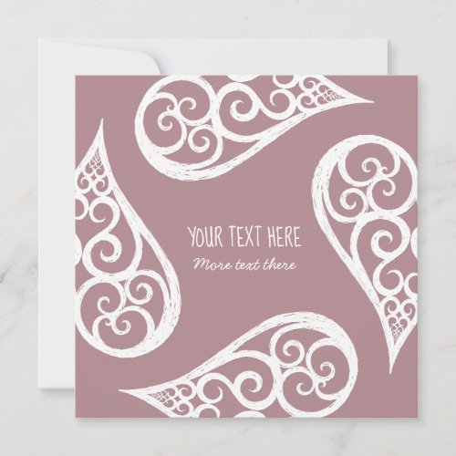 Bohemian hearts curly drawing black swirls pattern holiday card