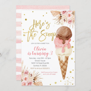 Bohemian Here's the scoop Ice Cream Birthday Invitation