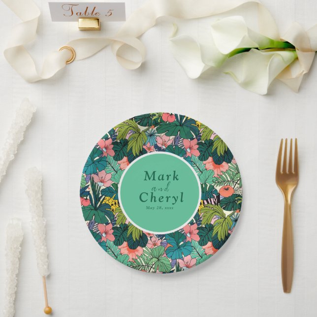 Bohemian Hibiscus Wedding Paper Plates (Wedding)