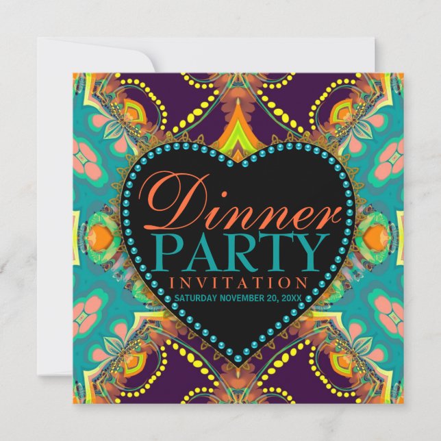 Bohemian Hippie Batik Dinner Party Invitations (Front)