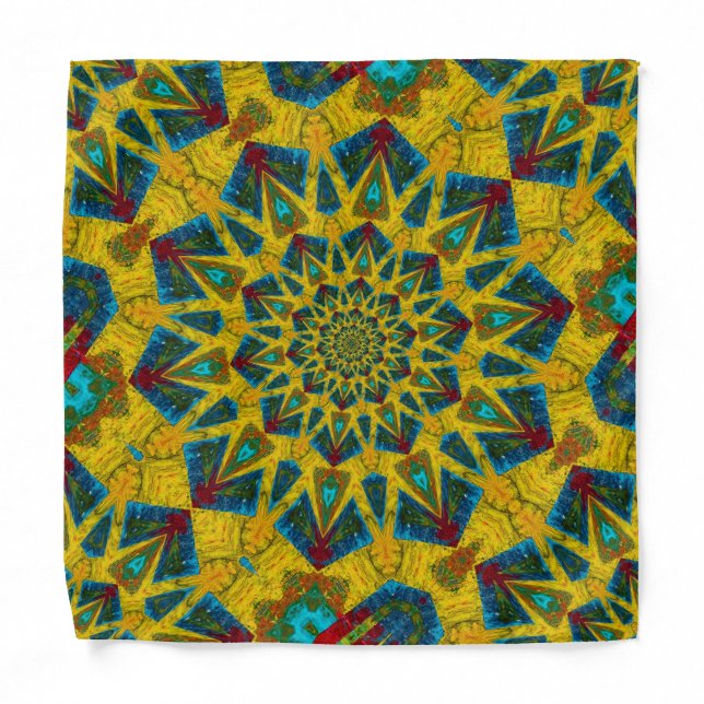   Bohemian Hippie Blue Yellow Floral Ethnic Tribal Bandana (Front)