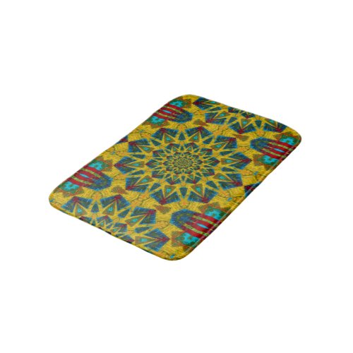   Bohemian Hippie Blue Yellow Floral Ethnic Tribal Bath Mat