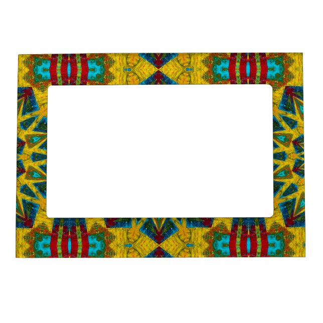   Bohemian Hippie Blue Yellow Floral Ethnic Tribal Magnetic Frame (Front)