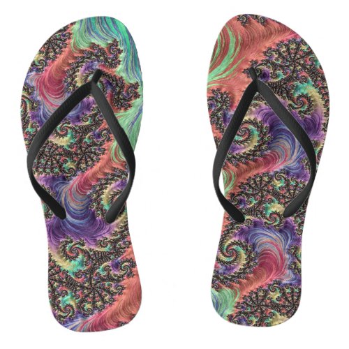Bohemian Hippie Colorful Jewel Tone Fractal Art Flip Flops