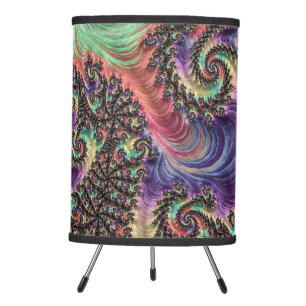 Bohemian Hippie Colorful Jewel Tone Fractal Art Tripod Lamp