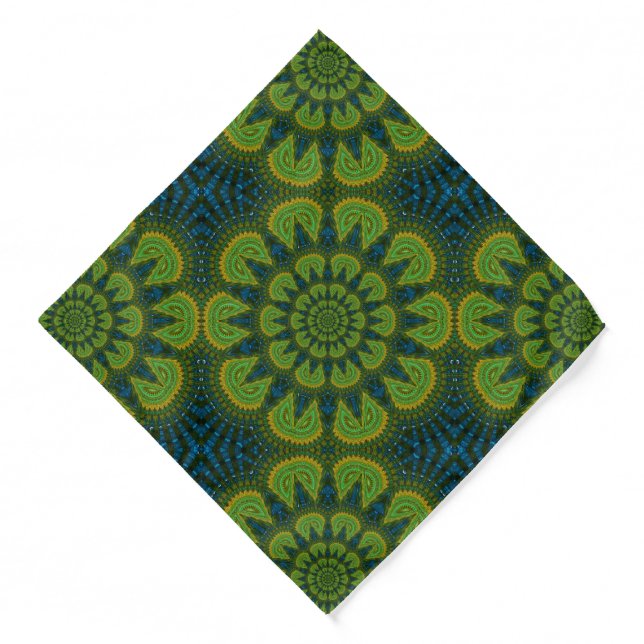   Bohemian Hippie Green Blue Mandala Ethnic Tribal Bandana (Front)