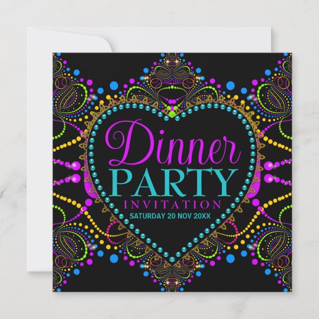 Bohemian Hippie Lights Dinner Party Invitations (Front)