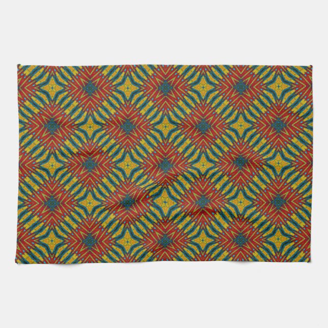 Bohemian Hippie Red Blue Yellow Cool Ethnic Tribal Kitchen Towel (Horizontal)