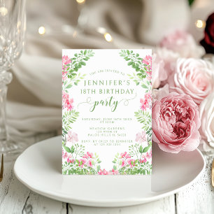 Bohemian Hot Pink Floral Adult Birthday Invitation