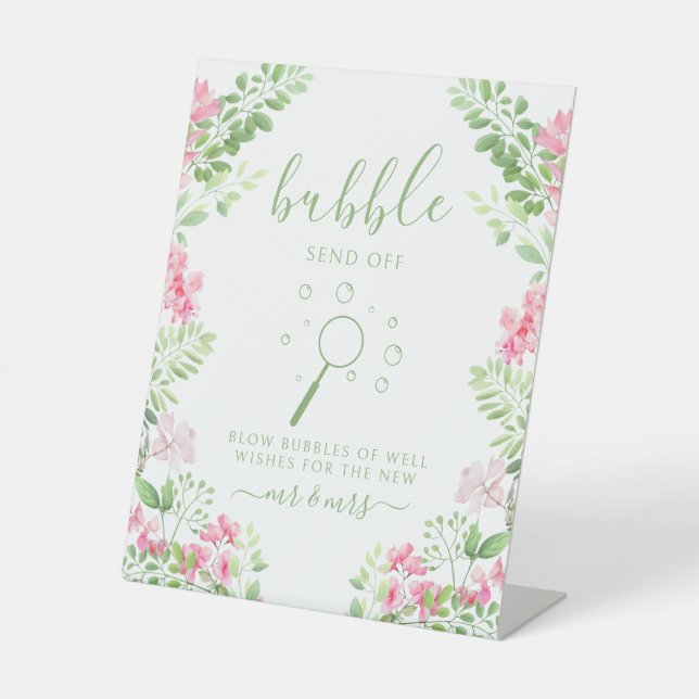 Bohemian Hot Pink Floral Wedding Bubble Sign (Front)