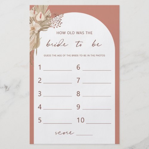 Bohemian How old was the bride shower game flyer