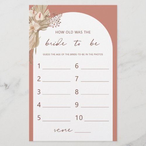 Bohemian How old was the bride shower game flyer