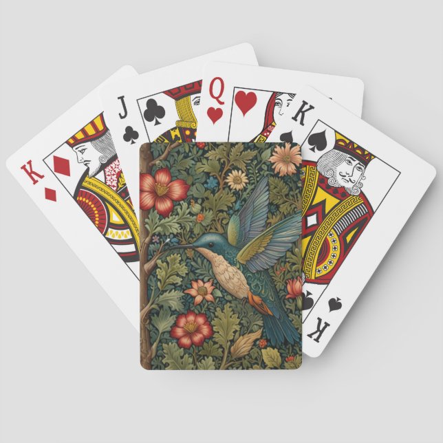 Bohemian hummingbird art boho chic botanical poker cards (Back)