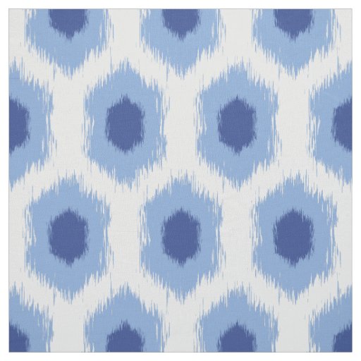 Bohemian Ikat Pattern Blue Tribal Print Hexagon Fabric