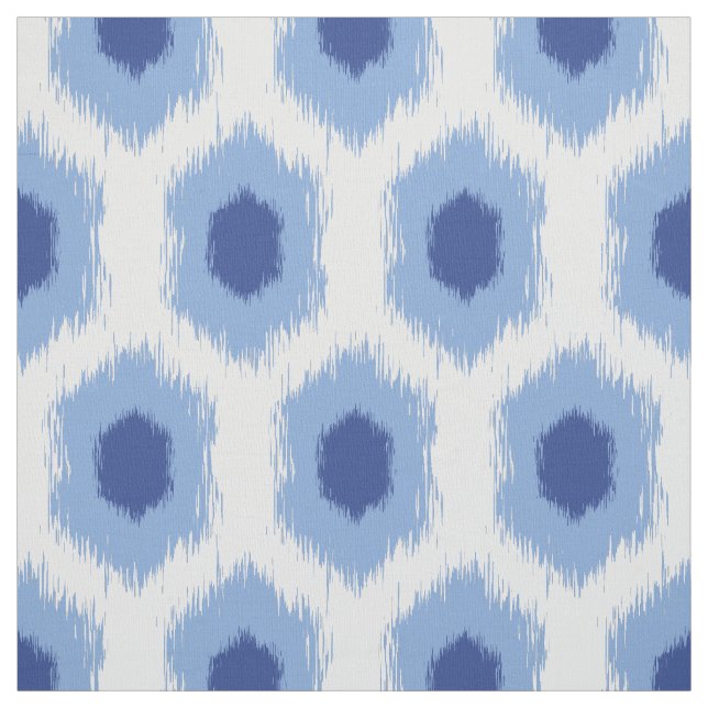 Bohemian Ikat Pattern Blue Tribal Print Hexagon Fabric (Swatch)
