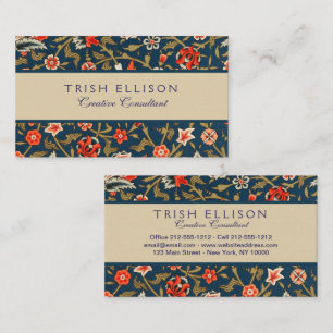 Bohemian Indo-Persian Floral Pattern Vintage Red Business Card