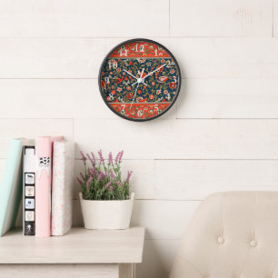 Bohemian Indo-Persian Floral Pattern Vintage Red  Clock