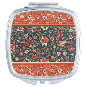 Bohemian Indo-Persian Floral Pattern Vintage Red Compact Mirror