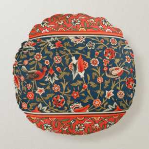 Bohemian Indo-Persian Floral Pattern Vintage Red Round Pillow