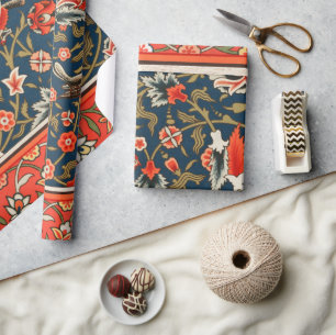 Bohemian Indo-Persian Floral Pattern Vintage Red  Wrapping Paper